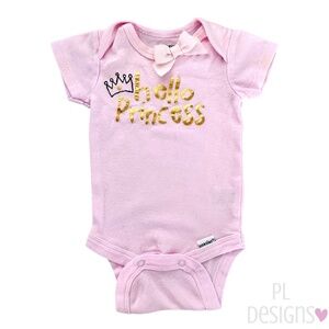 Baby Girls Onesie Pink Hello Princess Pink Bow Gerber 0-3 months